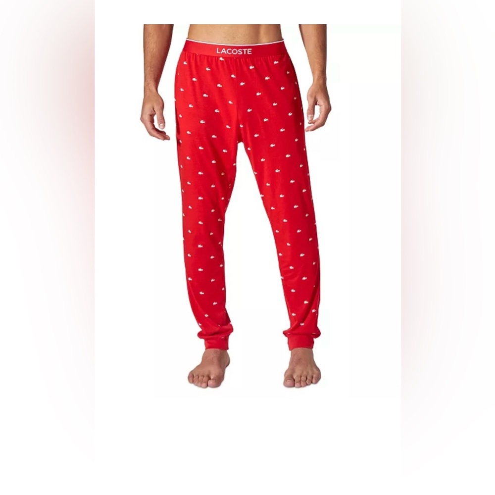 Lacoste Red Pajama Pants with White Whale Print size Large NEW with TAGS